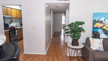 Smart TV, fireplace, DVD player