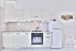 Fridge, oven, stovetop, cookware/dishes/utensils