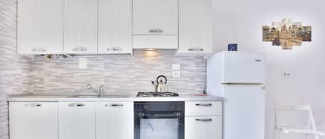 Fridge, oven, stovetop, cookware/dishes/utensils