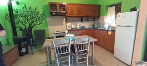 Fridge, oven, stovetop, coffee/tea maker