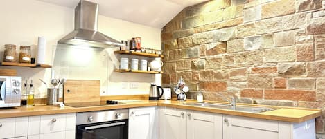 Fridge, microwave, oven, electric kettle