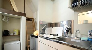 Fridge, stovetop, cookware/dishes/utensils