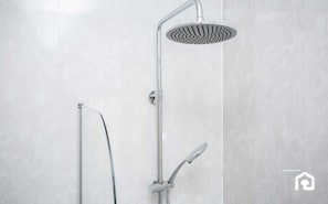Shower, hair dryer, shampoo