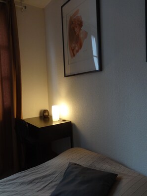 1 bedroom, desk, iron/ironing board, travel cot