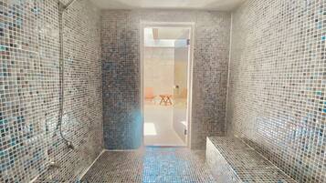 Sauna, steam room, hot stone massages, deep-tissue massages