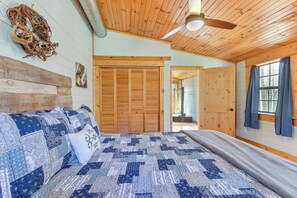 House (2 Bedrooms) | Interior - Deck & Fire Pit: Cherry Log Cabin on Farm! (Cherry Log)