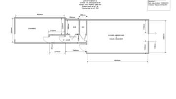 A floor plan of a hotel with a dining area, kitchen, and a bathroom.