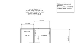 A floor plan of a 2nd floor apartment with a total surface area of 26 square meters and a total volume of 3.63 cubic meters. - Apt British under the slopes (APT N°21) (Roanne)