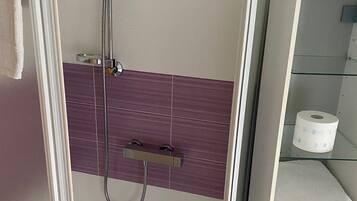 Hair dryer, bidet, towels, soap