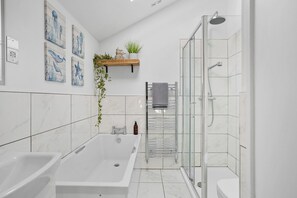 Douche, séchoir à cheveux, papier de toilette