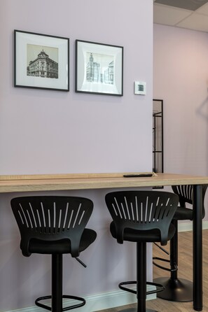 Standard Apartment | Desk, laptop workspace, blackout curtains, soundproofing