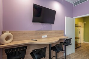 Family Apartment | Desk, laptop workspace, blackout drapes, soundproofing