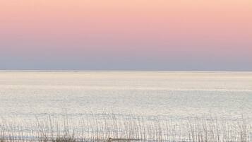 On the beach, sun loungers