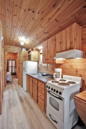 Fridge, microwave, coffee/tea maker, toaster