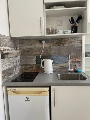Fridge, stovetop, cookware/dishes/utensils