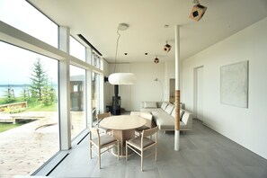 Standard Villa, Lakeside | Living area | Fireplace, heated floors