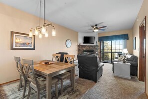 Smart TV, fireplace, DVD player, video library