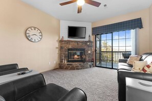 Smart TV, fireplace, DVD player, video library