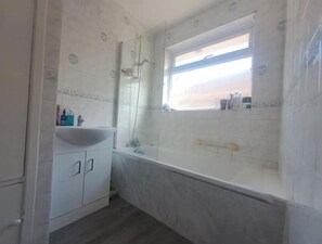Hair dryer, towels, toilet paper