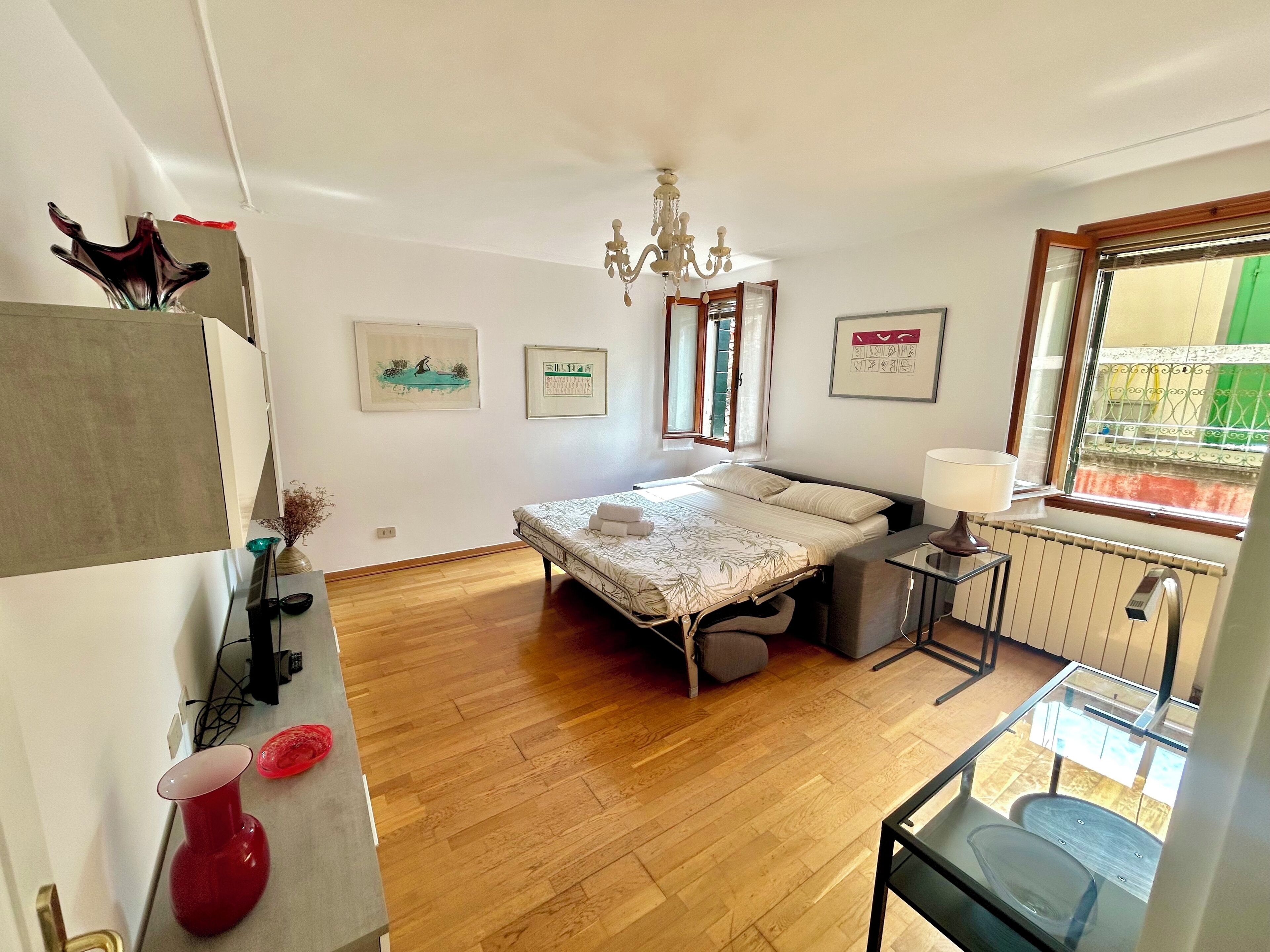 1 bedroom, desk, iron/ironing board, travel crib