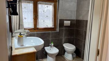 Regadera, secadora de cabello, bidet, toallas
