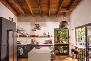 Luxury Villa, 2 Bedrooms, Balcony, Garden View | Private kitchen | Full-size fridge, microwave, oven, stovetop