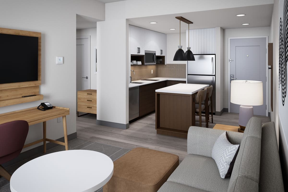 Premium bedding, pillow-top beds, desk, laptop workspace