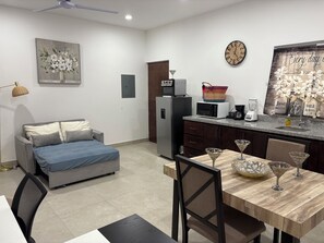 Deluxe Condo, 1 Queen Bed with Sofa bed | Private kitchen | Fridge, microwave, oven, stovetop