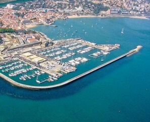 Overlooking the marina, this property offers stunning views of the water and surrounding cityscape.