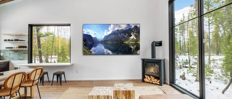 智能电视、壁炉、书