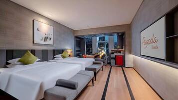 Roupas de cama premium, frigobar (abastecido com itens grátis)