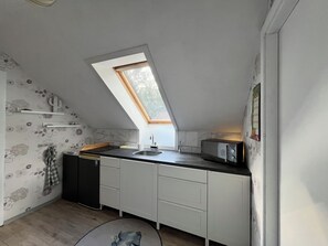 Réfrigérateur, micro-ondes, plaque de cuisson, cafetière/bouilloire