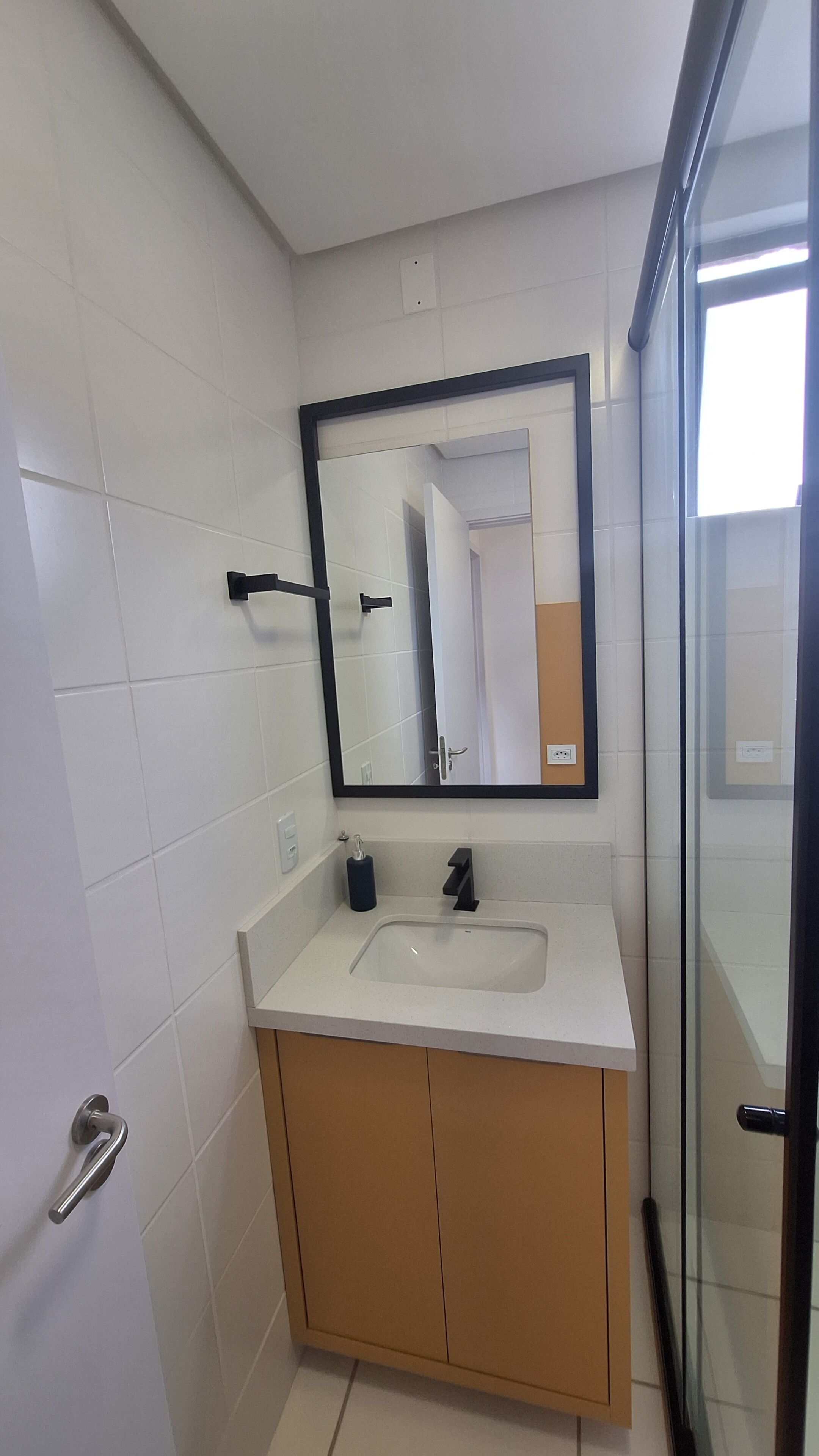 Shower, hair dryer, towels, toilet paper