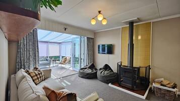 TV, fireplace