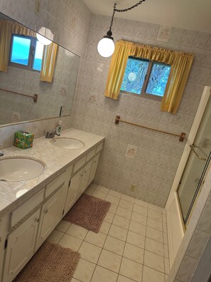 Shower, towels, toilet paper