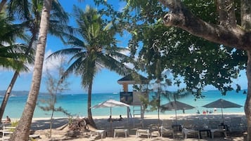 On the beach, white sand, beach bar