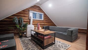 Smart TV, fireplace, foosball, table tennis