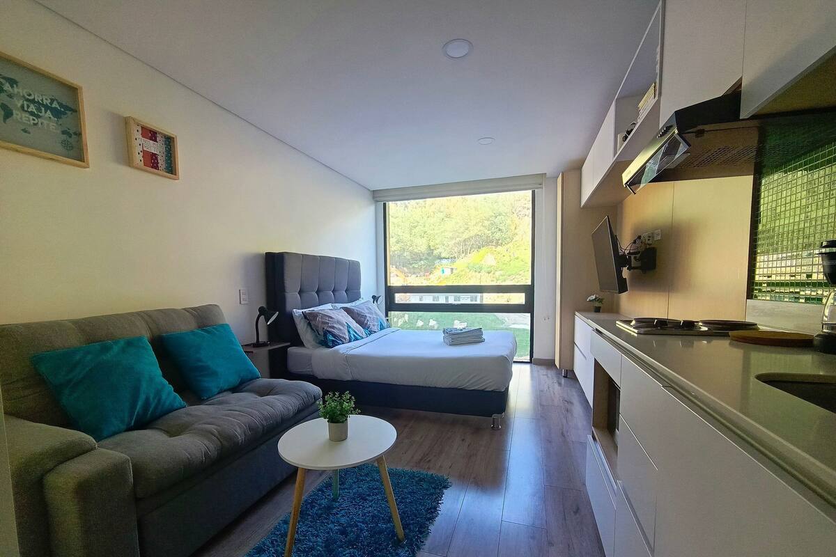 Business Apartment | Living area | 50-inch flat-screen TV with satellite channels