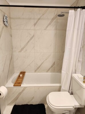 Hair dryer, bidet, towels, soap