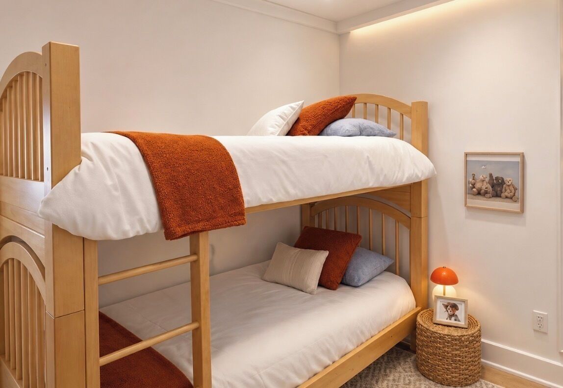 3 bedrooms, desk, iron/ironing board, travel crib
