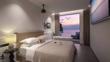 Camera Luxury, vista oceano | Biancheria da letto di alta qualità, copriletto in piuma