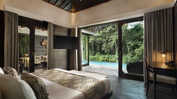 One Bedroom Pool Villa with River View | 1 chambre, draps en coton égyptien, literie de qualité supérieure