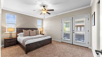 1 bedroom, desk, iron/ironing board, travel cot