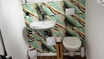 Dusche, Haartrockner, Seife, Toilettenpapier