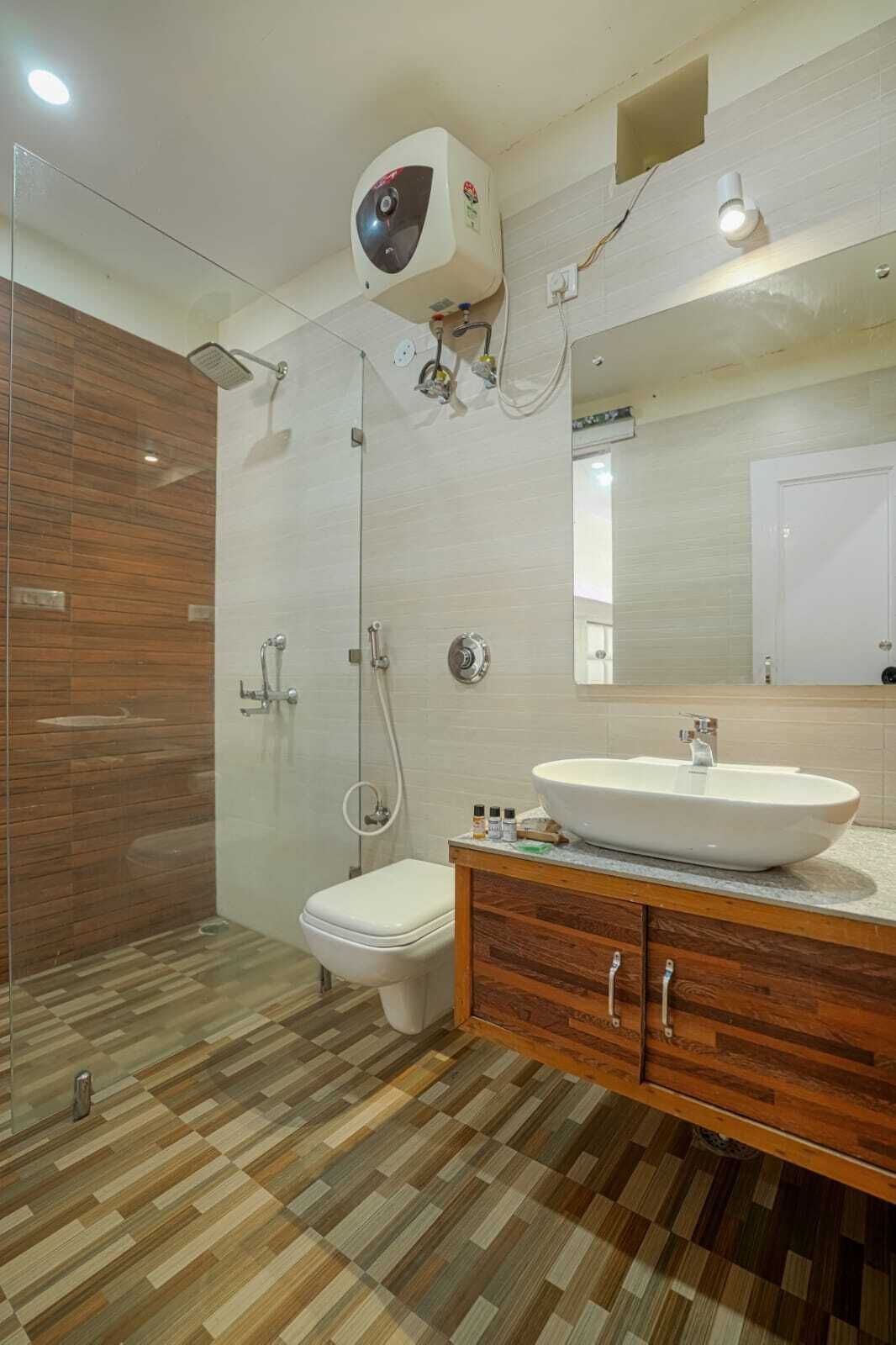 Shower, slippers, towels