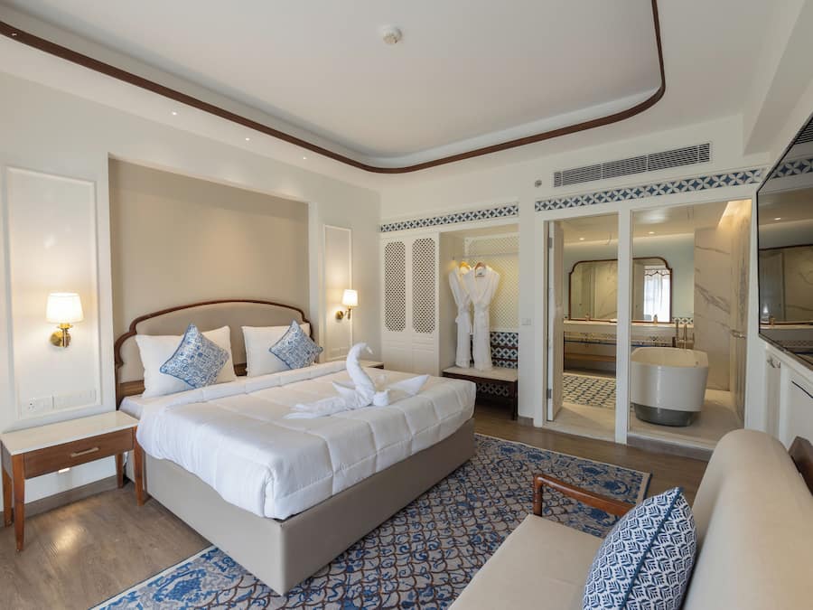 Sábanas de algodón egipcio, ropa de cama de alta calidad y minibar