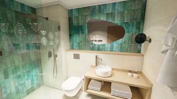 Shower, towels, soap, shampoo