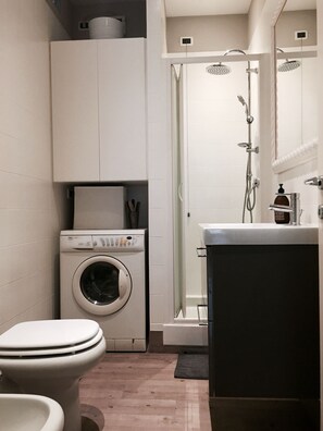 Dusche, Haartrockner, Bidet, Handtücher