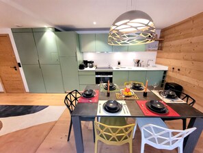 Fridge, microwave, dishwasher