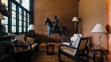 Dobbeltrom – deluxe, terrasse, hageutsikt | Oppholdsområde